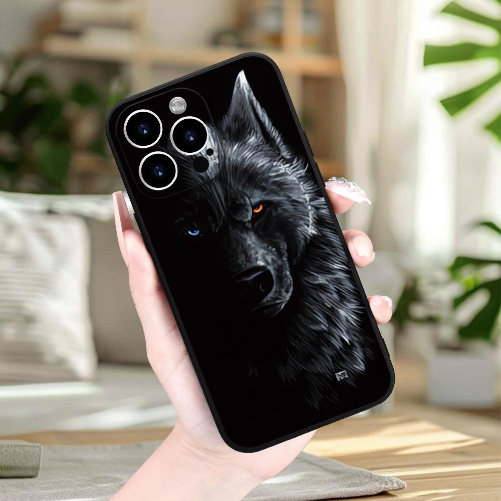 Черный чехол для телефона с рисунком волка, подходящий для iPhone 17 16 15 14 13 12 11 Pro/Max/Plus, противоударная задняя крышка