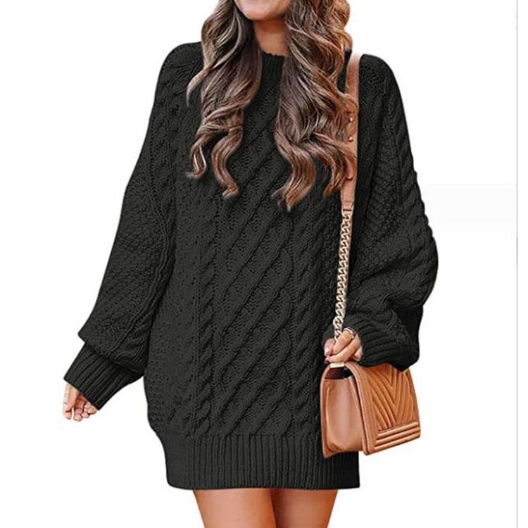 Новый женский вязаный свитер с длинными рукавами, теплое платье-свитер средней длины