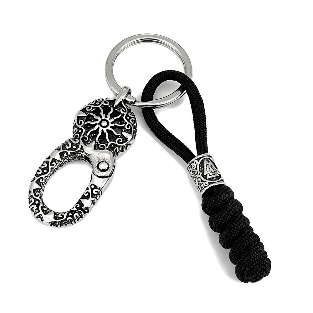 Vikings Vegvisir Keychain Men's Handmade Paracord Stainless Steel Knife Pendant Norse Valknut Amulet Keyring Outdoor EDC Jewelry