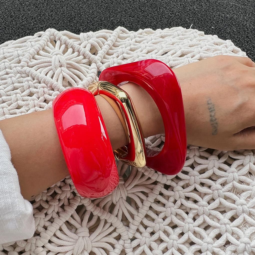 Ingemark 3 Styles Boho Resin Acrylic Bangles for Women 2025 New Fashion Vintage Irregular Wide Springs Bracelets Women Jewelry