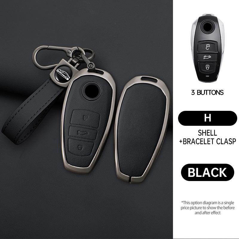 Interior Mouldings Zinc Alloy Leather Car Key Cover Fob Case Holder For VW Volkswagen Touareg 2011 2012 2013 2014 2015 2016 2017