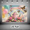 2D Whimsical Rainbow Backdrop, Happy Birthday with Butterflies & Cake Party Background