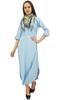 Women's 3 4 Sleeves Light Blue Casual Cowl Loose Maxi Dress With Scarf -