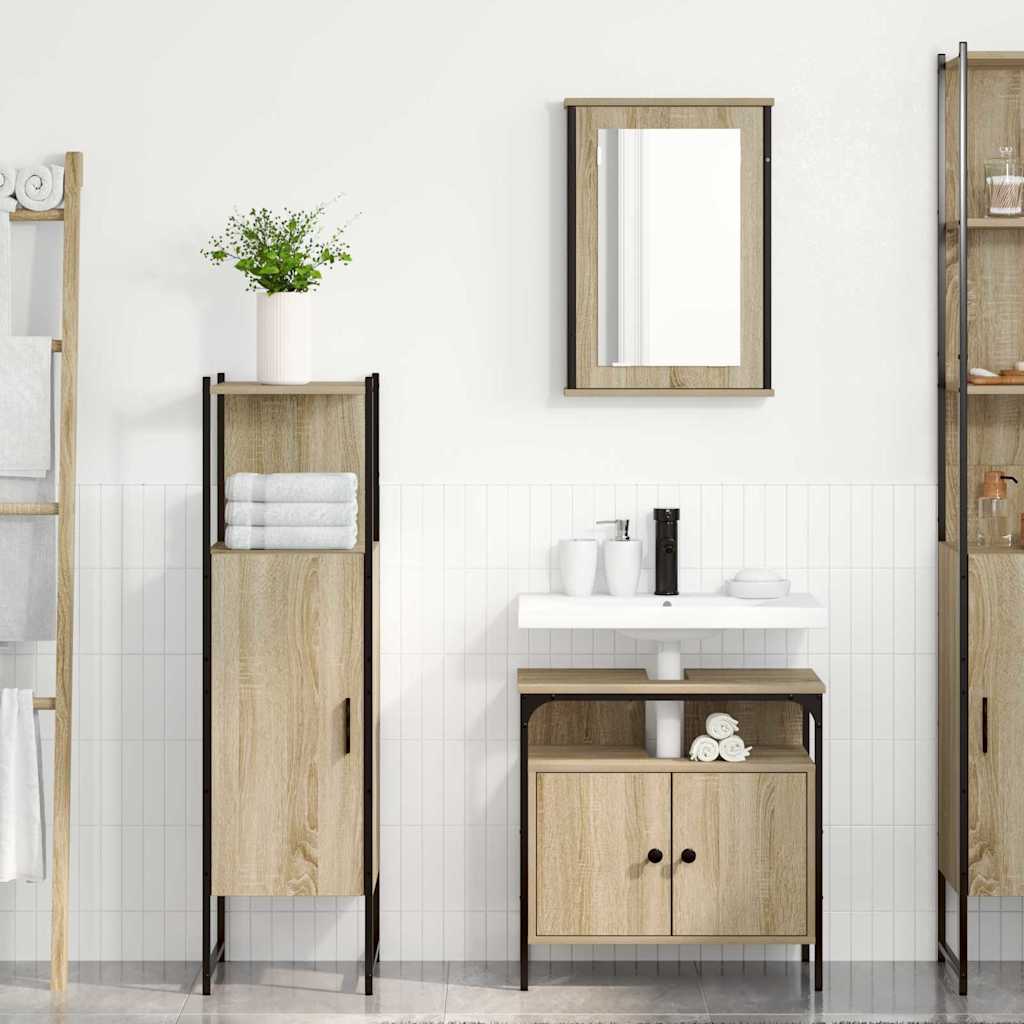 Bathroom Furniture Set with Shelf and Door 3 pcs Brown Particleboard