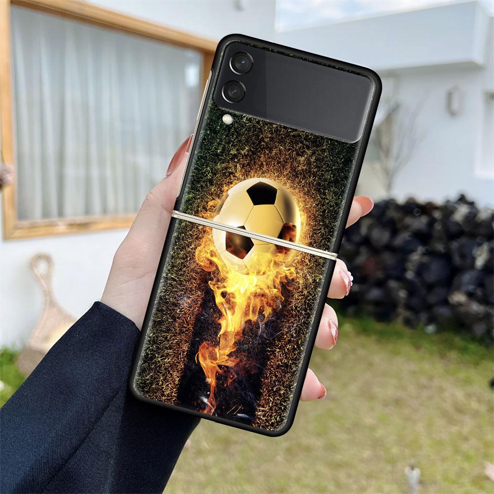 Роскошный чехол для Samsung Galaxy Z Flip 4 3 5G, черные жесткие чехлы для телефонов из ПК, модная задняя крышка ZFlip Funda I Love Football Shell Capa