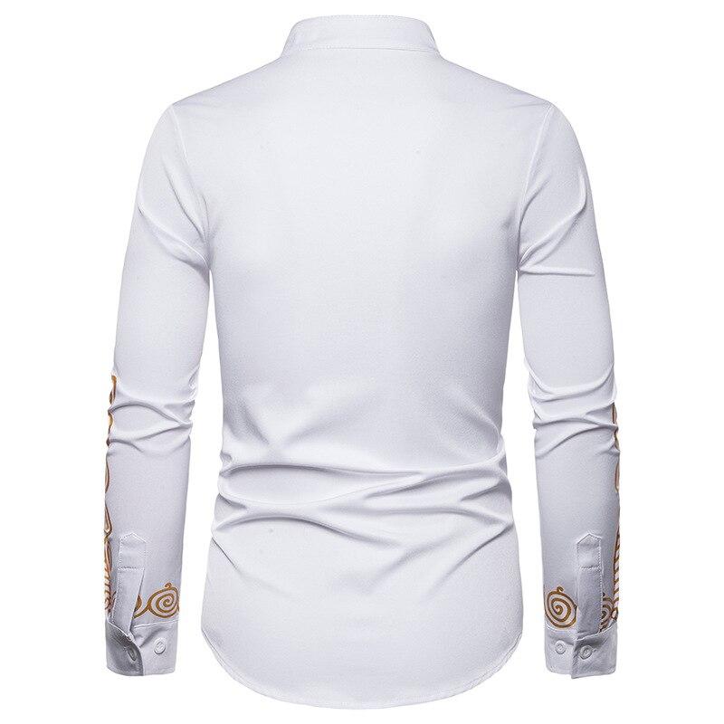 Мужская рубашка с принтом в стиле барокко и пуговицами спереди, с длинным рукавом и воротником-стойкой, повседневная модная мужская рубашка