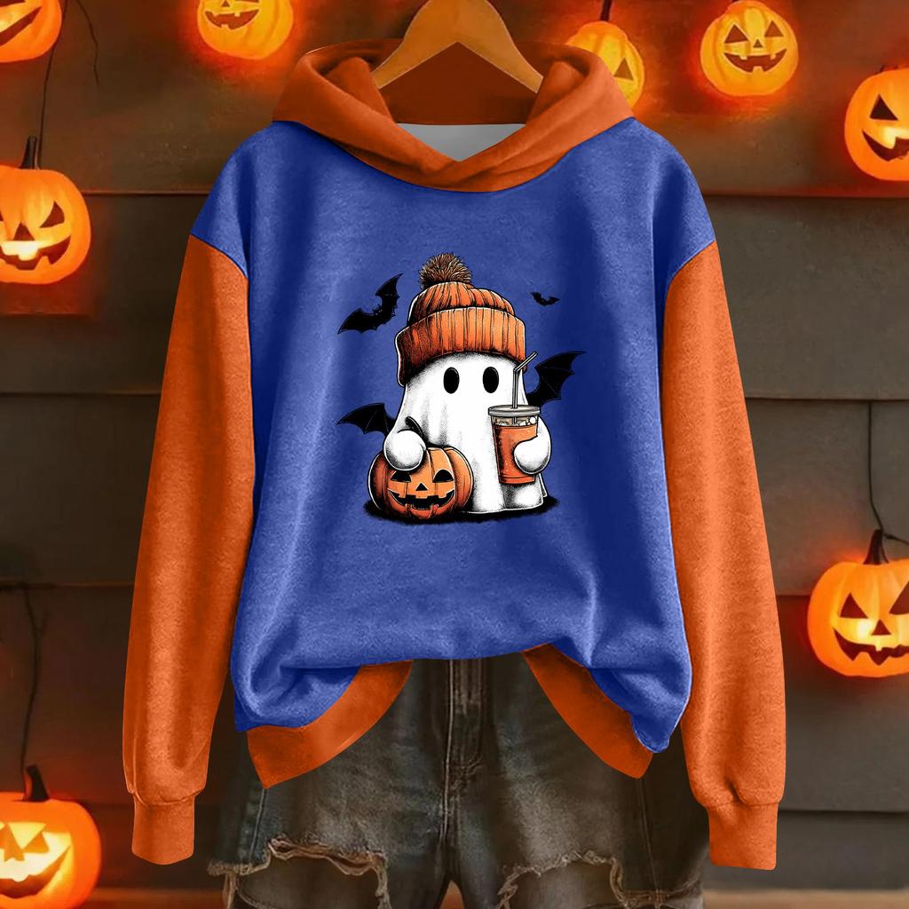 Women's Fashion Lightweight Long Sleeve Pullover With Halloween Print Hoodie
