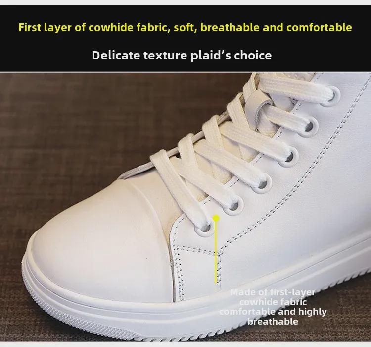 Осенние женские высокие кеды из натуральной кожи 2025 года — модная повседневная обувь белого цвета.