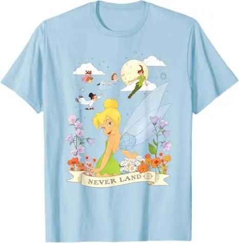 Hot Fashion Casual Disney Peter Pan Tinker Bell Never Land Flowers and Flight T-Shirt S-4XL Four Seasons