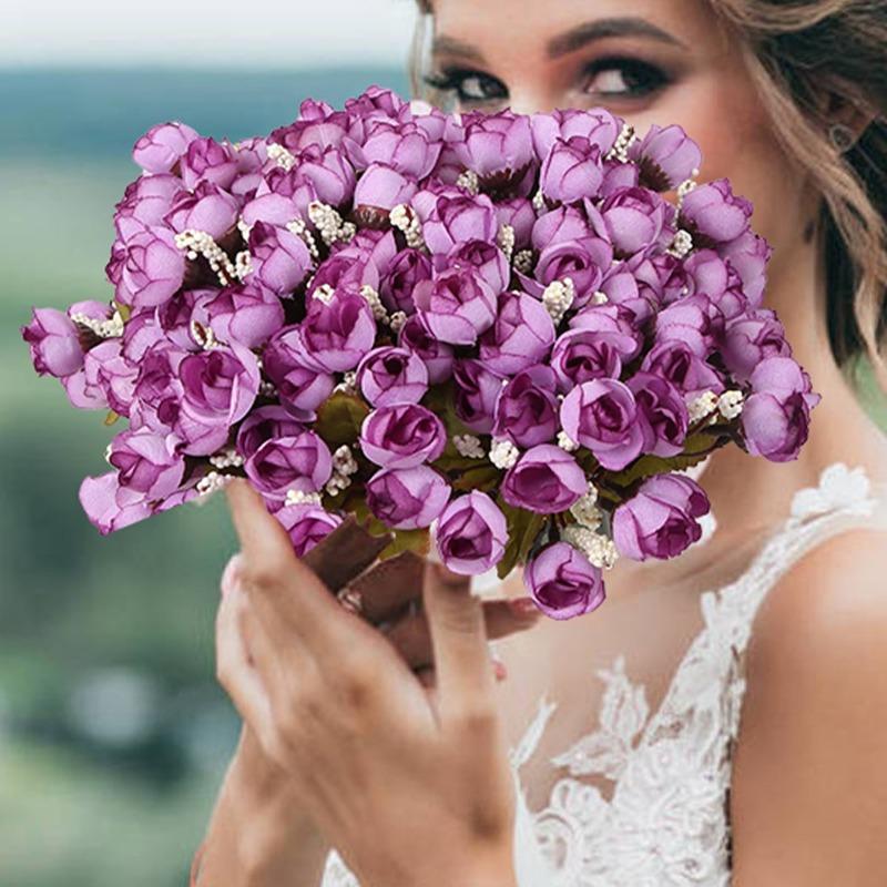 10 шт., искусственный бутон розы, мини-маленький бутон розы, 15 головок/пучок, шелковые искусственные цветы для DIY, свадьбы, дома, рождественский декор, цветочные подарки, реквизит для фотографий