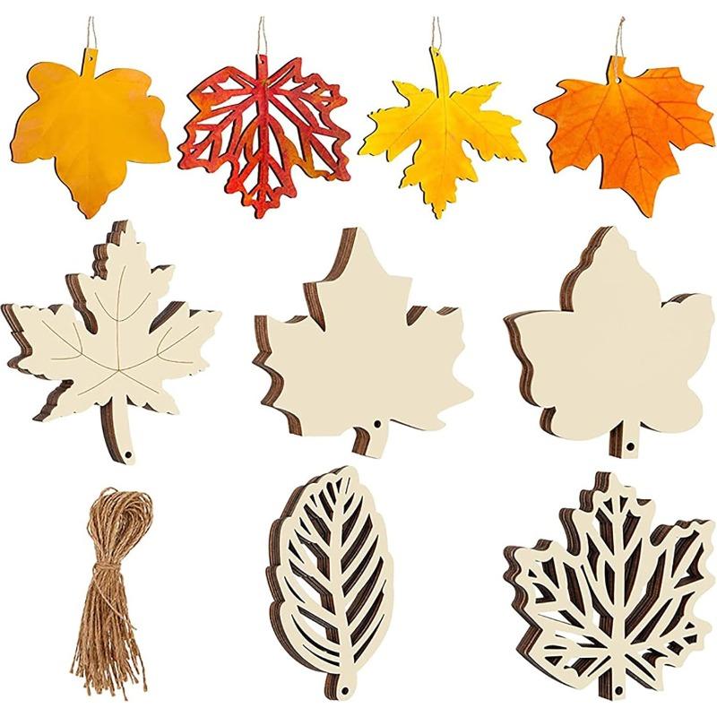 20PCS Unfinished Wood Cutouts Maple Leaves Wooden Crafts Fall Leaves Shape Crafts Autumn Leaf for DIY Craft Tags Thanksgiving