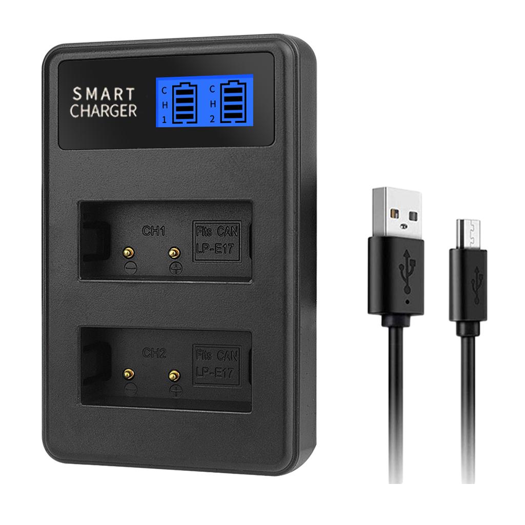 LCD USB LP-E17 Dual Channel Battery Charger Replacement for EOS Rebel T6i 750D 800D 200D 8000D Kiss X8i Camera