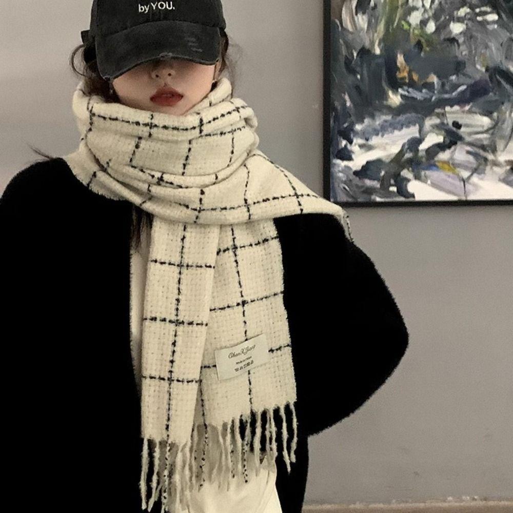 Solid Color Winter Cashmere Scarves Cashmere Shawl Cape Wraps Retro Plaid Wool Scarf Student