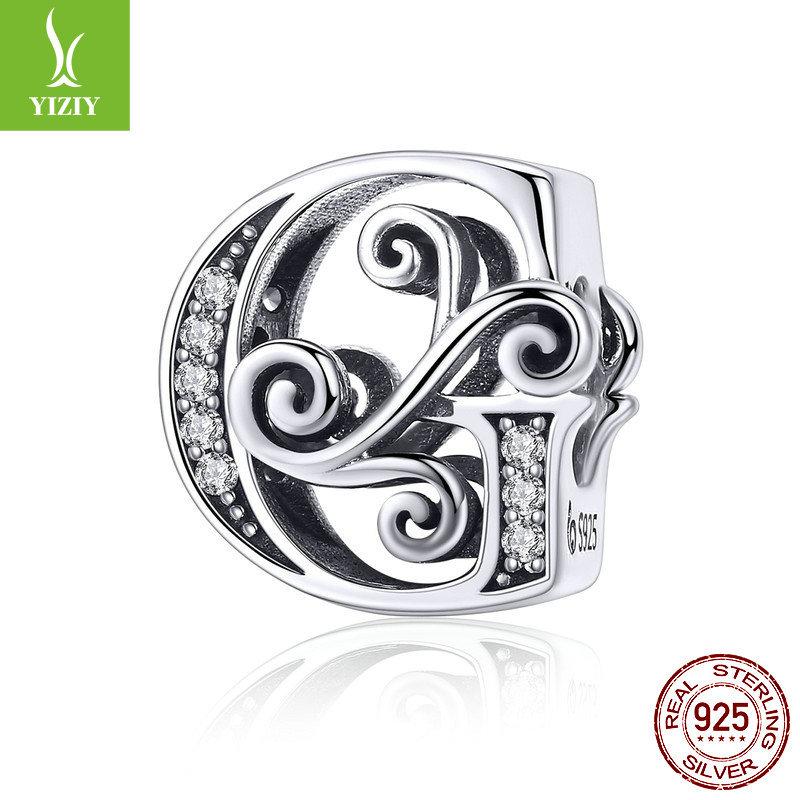 Браслет из 26 букв, аксессуар с бусинами, бусины из циркониевого стерлингового серебра, рассыпные бусины Bsc030