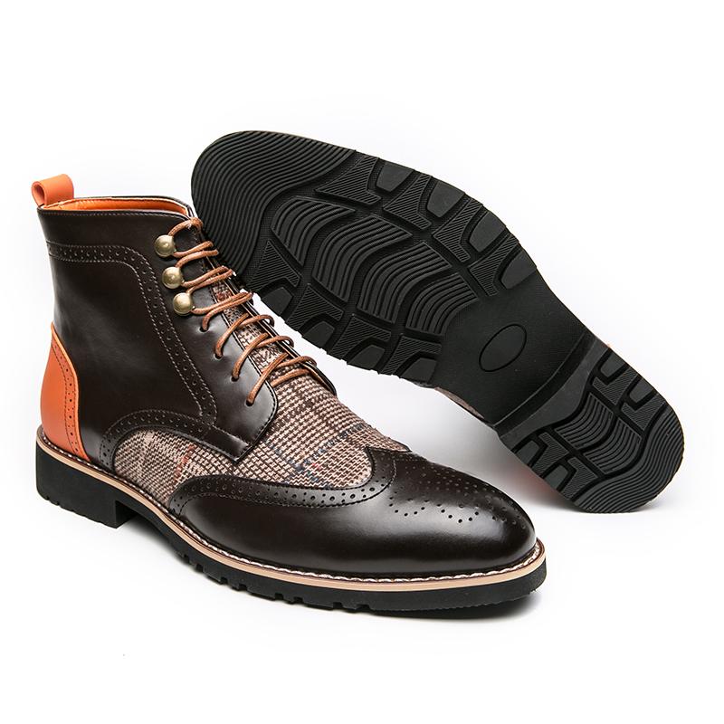 Мужские броги Мотоциклетные повседневные ботильоны с клетчатой ​​строчкой Индивидуальные демисезонные ботинки Платье с крылышками Формальный кожаный смокинг Свадебная обувь