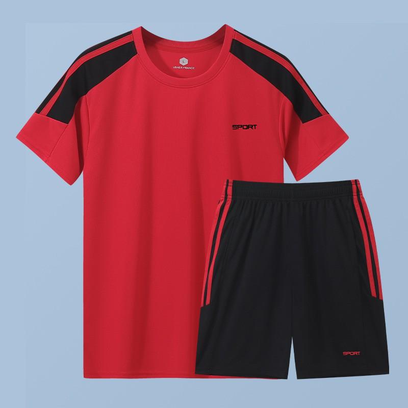 Mens Quick-Dry Ice Silk Sport Set Short Sleeve T-Shirt Shorts Running Gym Badminton
