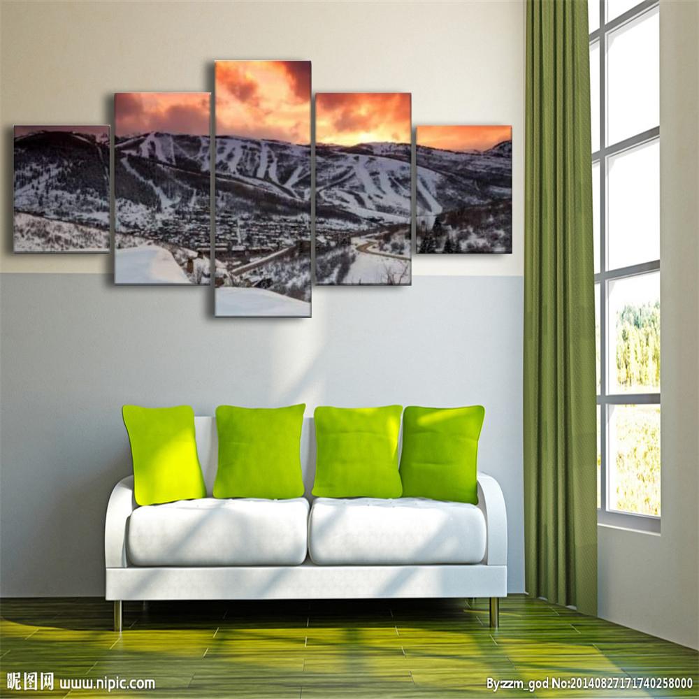 Canvas Wall Art 5 Piece Paintings Snow Mountain Plain Landscape Pictures Posters Home Decor Modern Living Room Decoration Prints