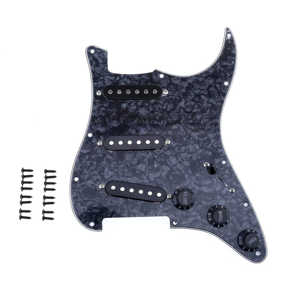Musiclily 11-Hole SSS Loaded Pre-Wired Single Coil Pickup Pickguard Set for Fender Squier Stratocaster Electric Guitar, 4-Ply Black Pearl