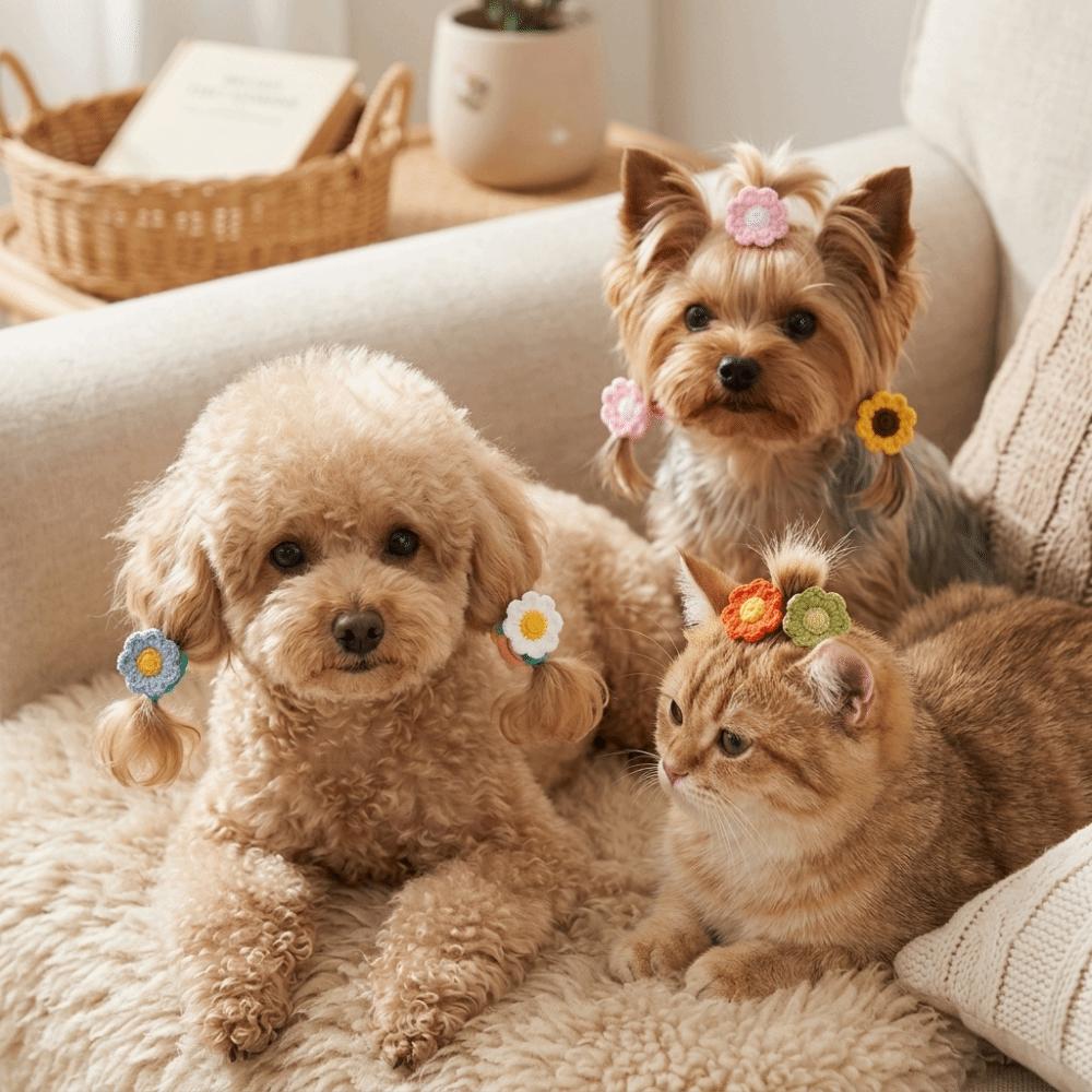 24pcs Elastic Dog Hair Tie Decorative Flower Hair Tie Fashion Dog Grooming Decor Outdoor Walking