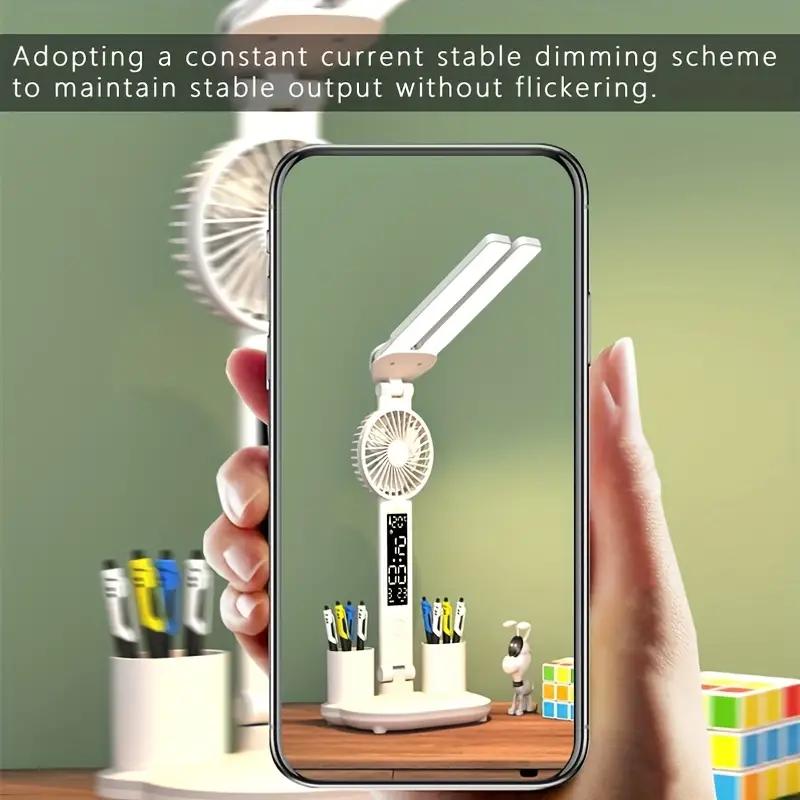 Rechargeable LED Clock Dimmable Desk Lamp Rotating Foldable Desktop Reading Night Light Eye Protection New USB