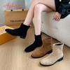 Fashion Aphixta Concise Ladies Cloth Ankle Boots 3cm Square Heel Pointed Toe Women Modern Boots Shoes For Woman Back Zipper Boats Size42