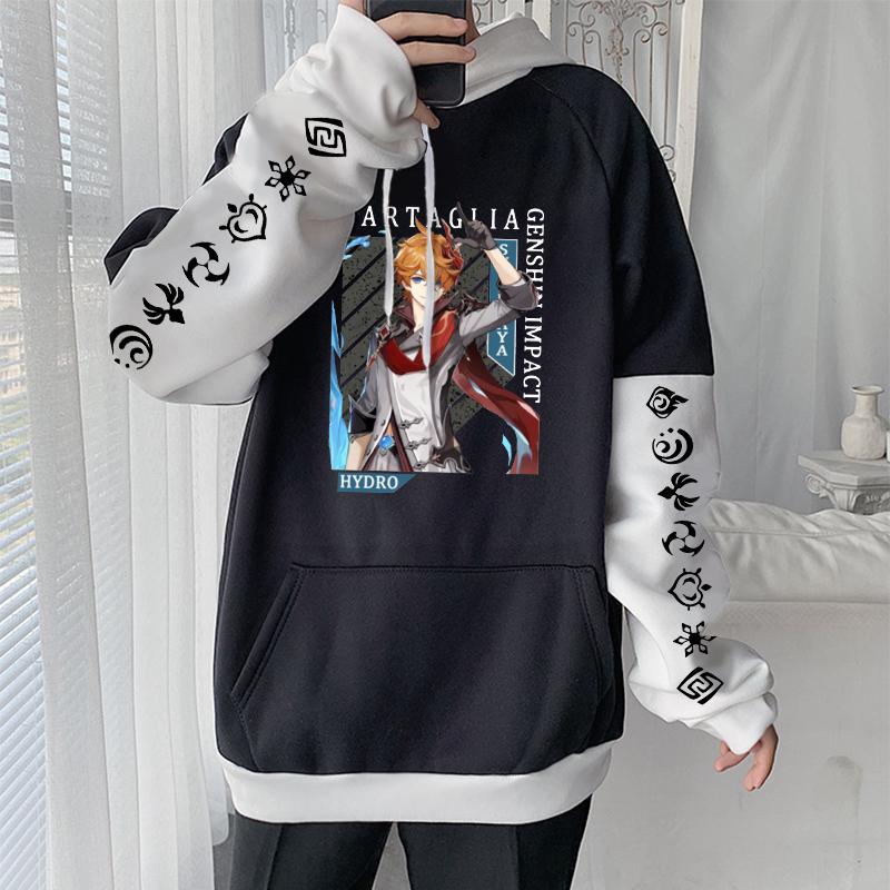 Harajuku аниме игра Genshin Impact Tartaglia толстовка с капюшоном и длинными рукавами модная зимняя повседневная женская толстовка с рисунком из мультфильма поддельные толстовки из двух предметов
