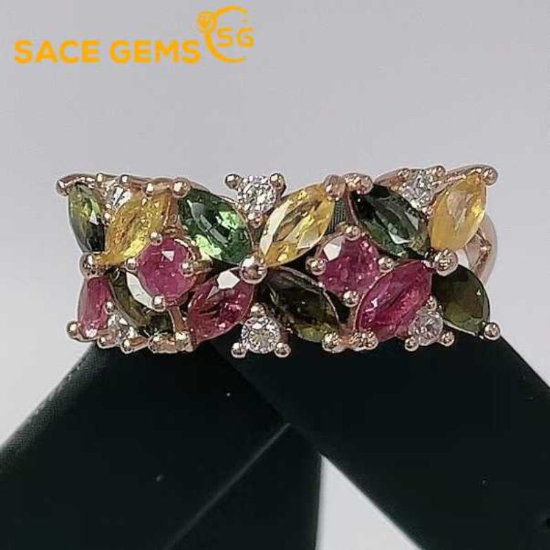 Sace Gems Кольца из стерлингового серебра 925 пробы 2,5*5 мм с натуральным турмалином и драгоценными камнями для женщин, обручальные, коктейльные, вечерние, изящные ювелирные изделия, подарок