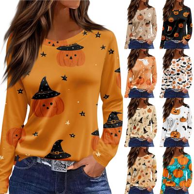 Женский повседневный топ с длинным рукавом и принтом, с круглым вырезом