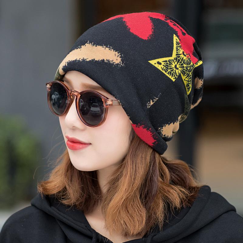 New fashion color matching five-pointed star pullover hat, European and American style ear protection headgear is hot-selling in stock