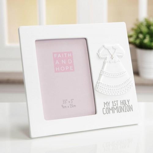 Faith & Hope White Resin Communion Dress Frame 3.5 x 5