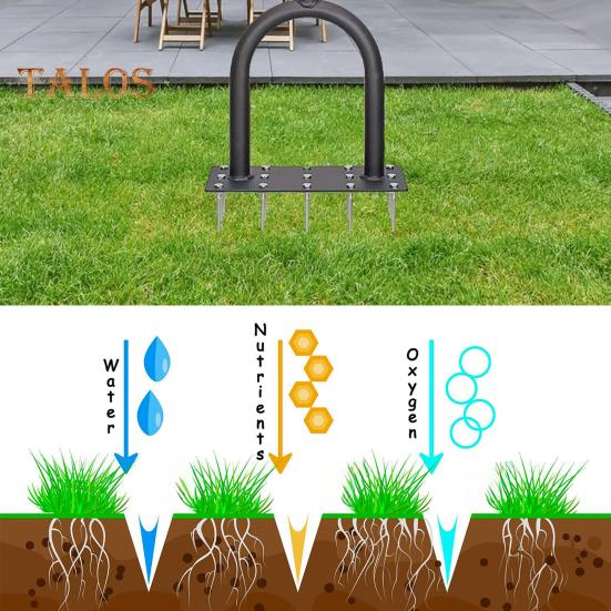 Аэратор для газона Аэратор с 15 зубьями и длинной Т-образной ручкой, мощный инструмент для аэрации, эффективное рыхление почвы, уход за травой и обслуживание газона