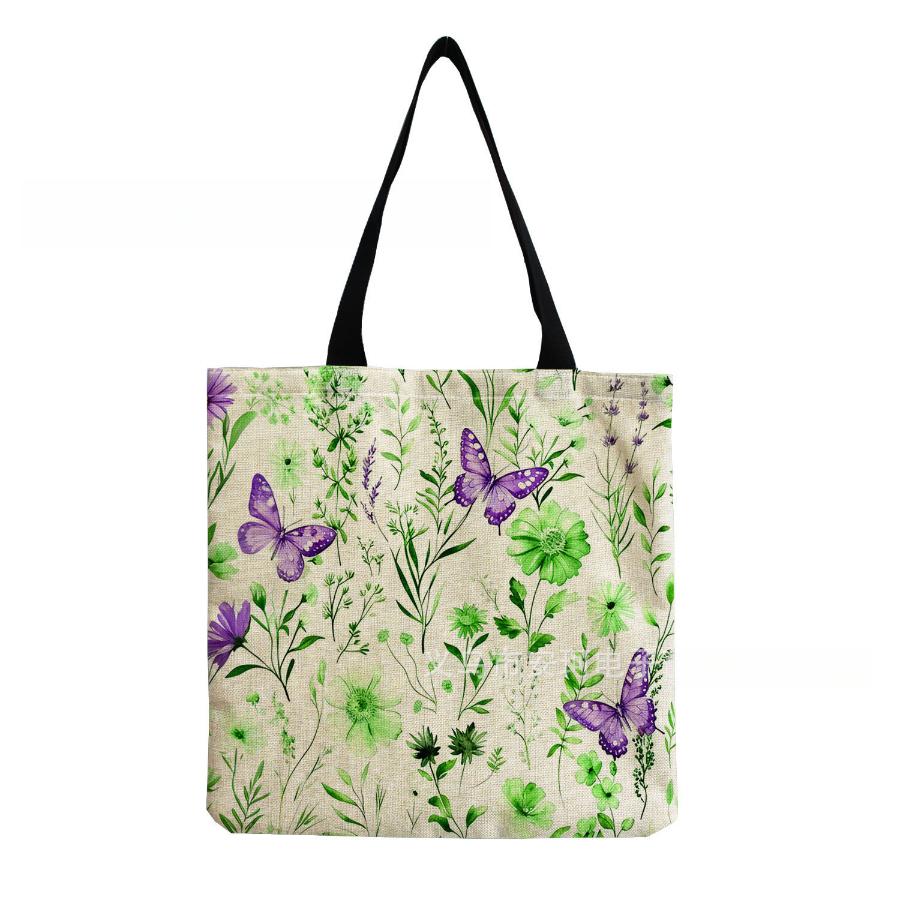 Women Vintage Linen Tote Bag - Large Capacity Butterfly Print Shoulder Handbag for Casual & Grocery Shopping KTB
