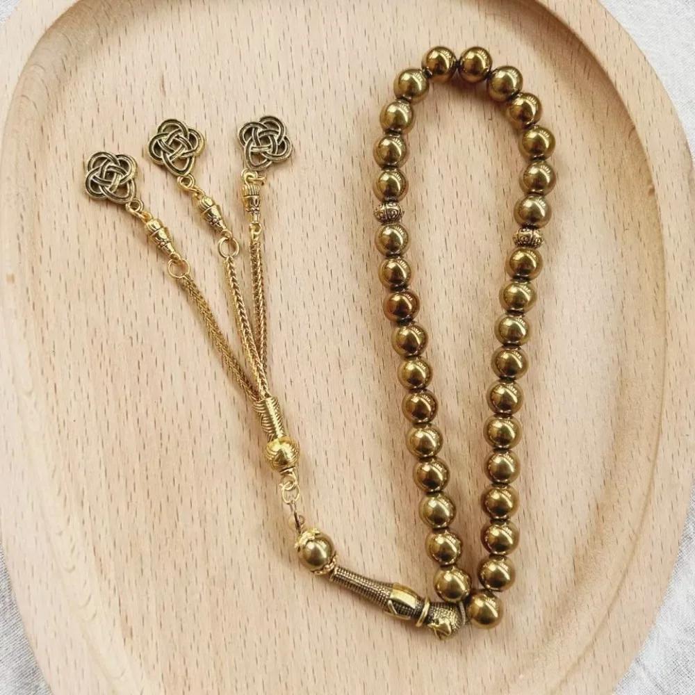 Meetvii Black Gold Copper Color Hematite Stone Tasbih Beads Turkish Islamic Prayer Beads Arabic Style Bracelets