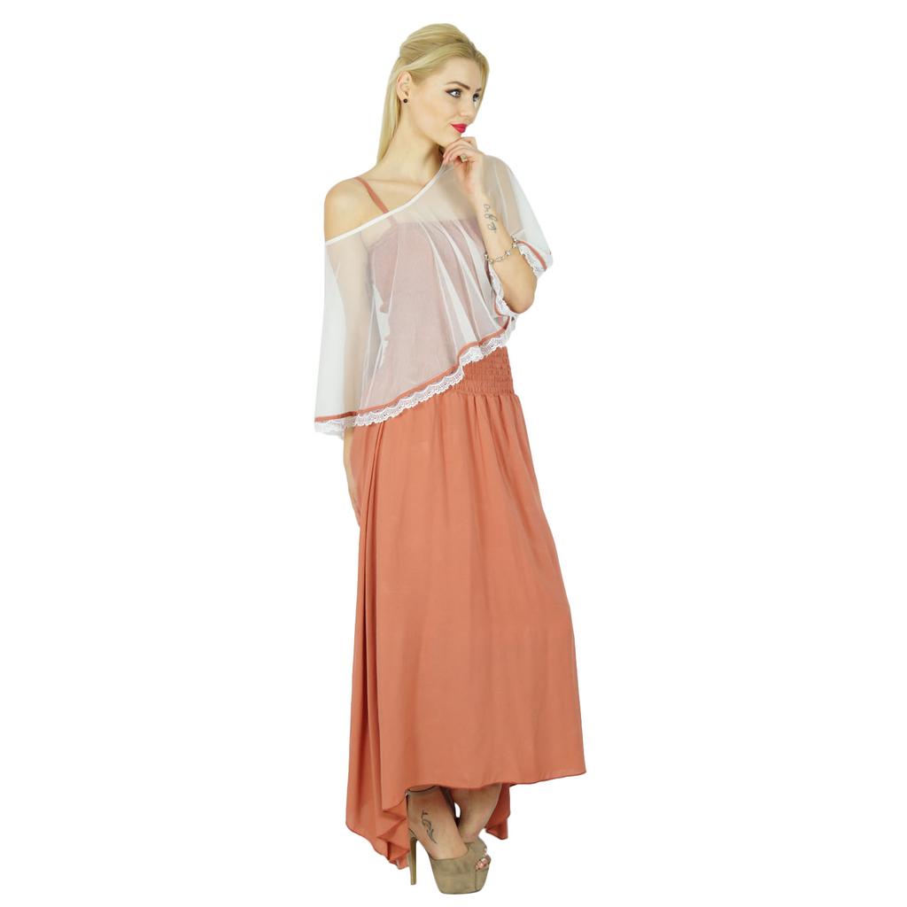 Bimba Women Long Maxi Dress Smocked Waist Top Comes With Poncho Top Chic
