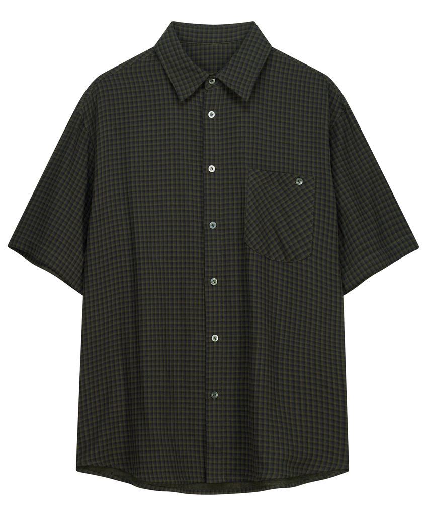 SLOWACID Gingham Check Short Sleeve Shirt [Khaki]