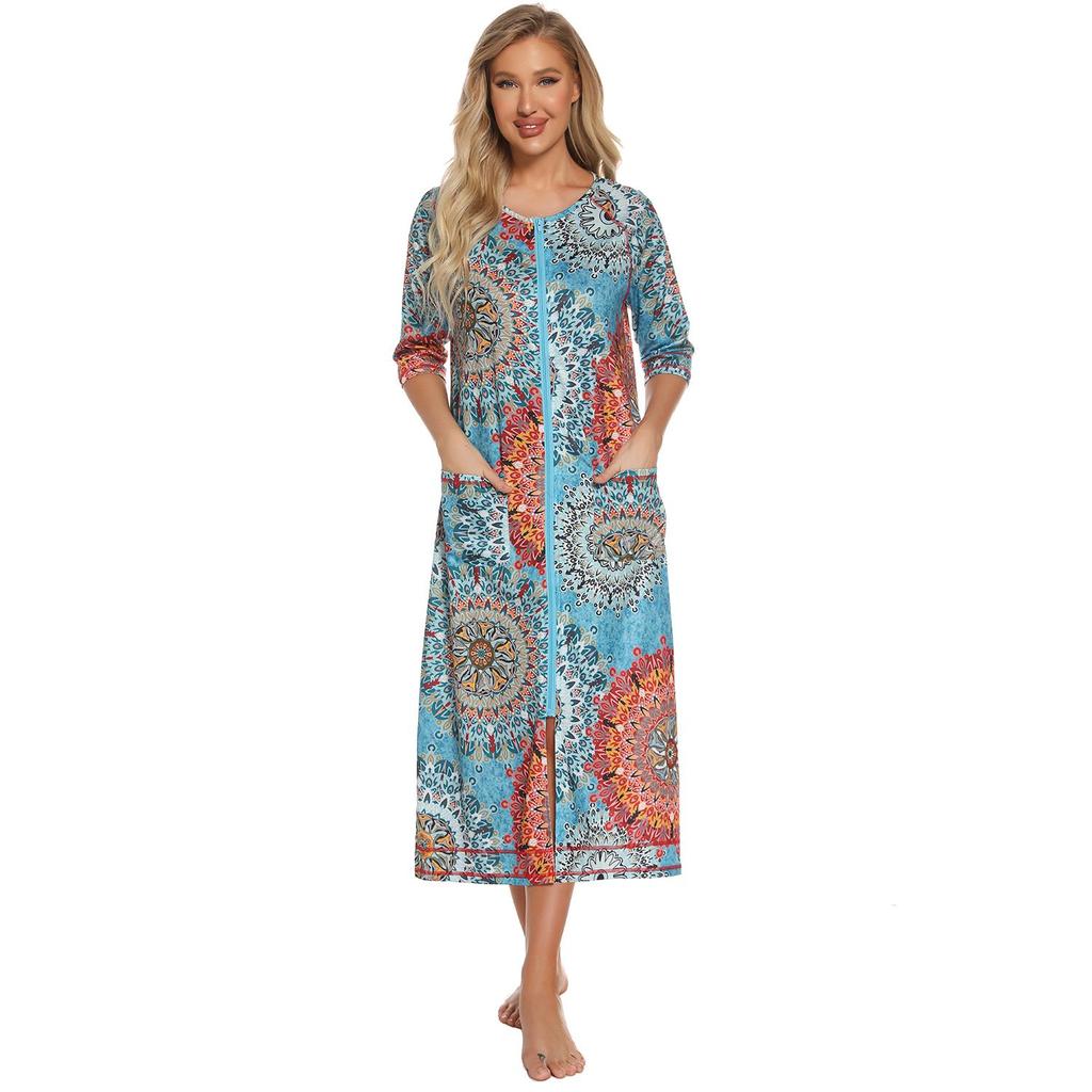 Bright Deer Женский халат для беременных на молнии с длинным рукавом 3/4, халат для родов в больнице, ночные рубашки для кормления, домашний халат, шезлонг, одежда для сна