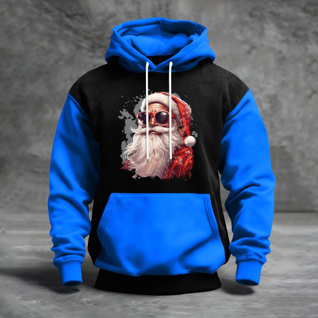 Men's Christmas Print Color Block Hooded Casual Sports Comfort Sweatshirt