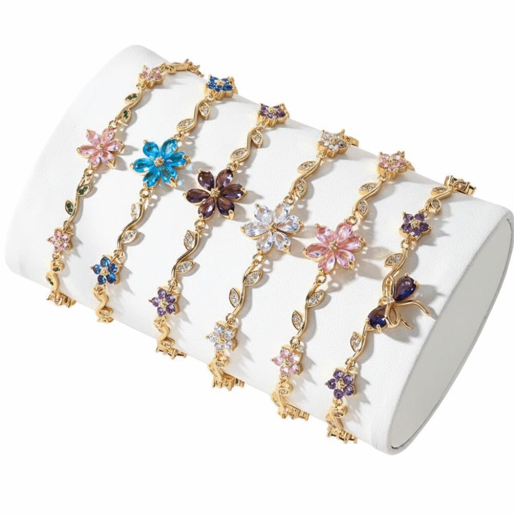 Luxury Pink Cubic Zirconia Chain Fashion Shiny Rhinestone Bangle For Women