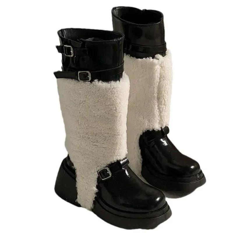Сапоги на меховой платформе, женские, дизайнерские, новые, на среднем каблуке, женская обувь, тренд 2024 года, зимние сапоги, модные зимние сапоги «Челси», женская обувь