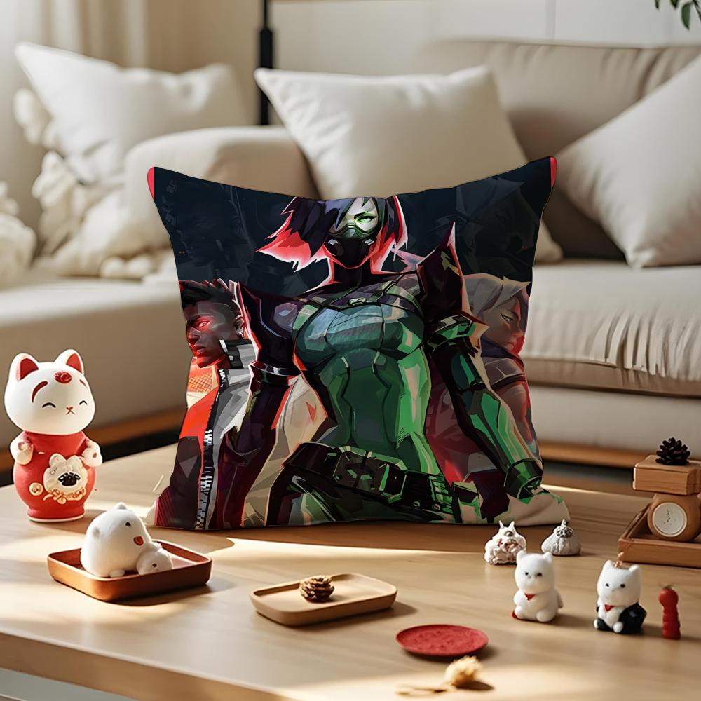 Game Valorant Cushion Cover Anti-Dustmite Pillowcase Invisible Zipper Silky Short Plush Sofa Cushion Cover