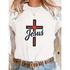 Women Pure  T-shirt with White Religious Jesus Cross Pattern T-shirt Casual Church Outfit Christian Fashion Letter Pattern