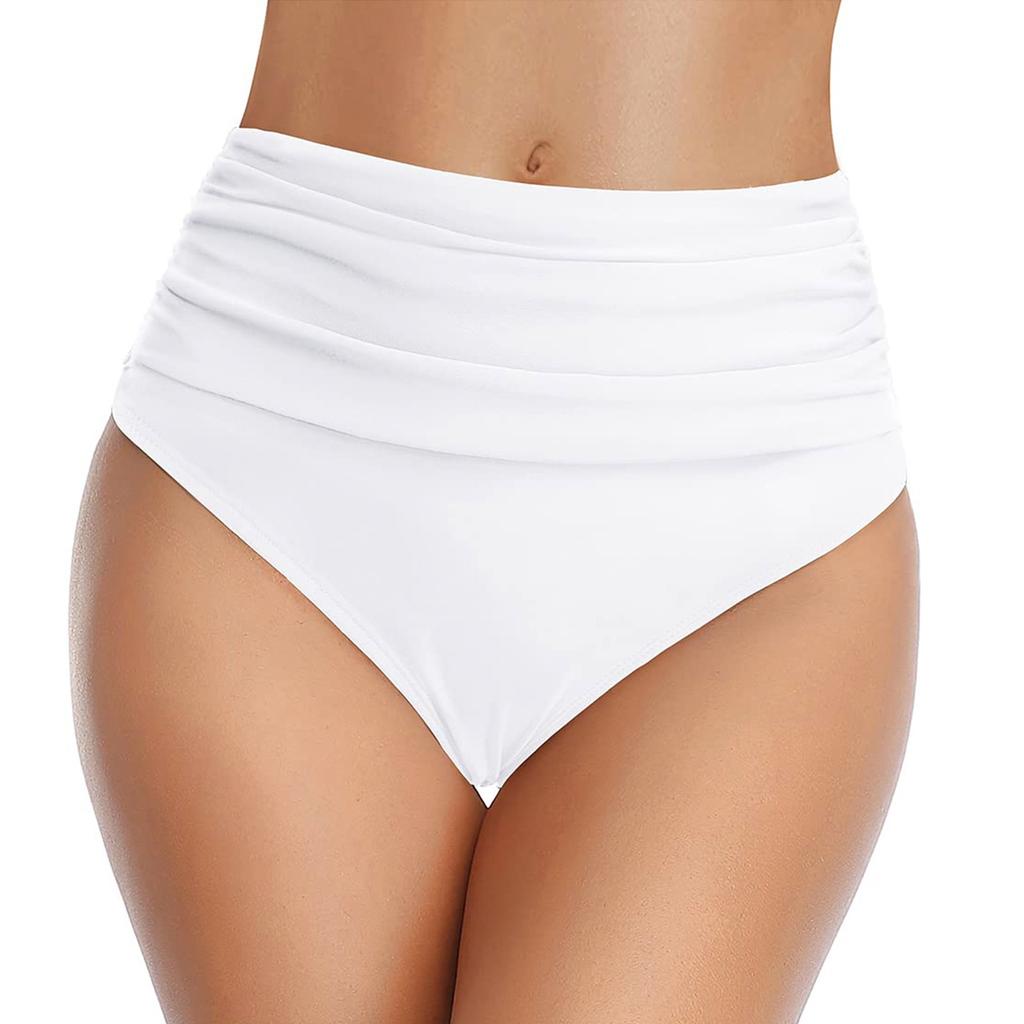 Women's Seamless Physiological High Waisted Elastic Pleated Swim Trunks