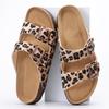 Fashion Kidmi Women's Slide Sandals New Casual Cork Footbed Platform Sandals Open Toe Leopard Slides With Adjustable Buckle Flat Sandals