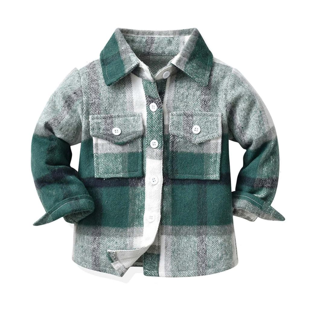 Kids Toddler Flannel Shirt Jacket Plaid Long Sleeve Lapel Button Down Shacket Baby Boys Girls Fall Shirt Coat Outwear