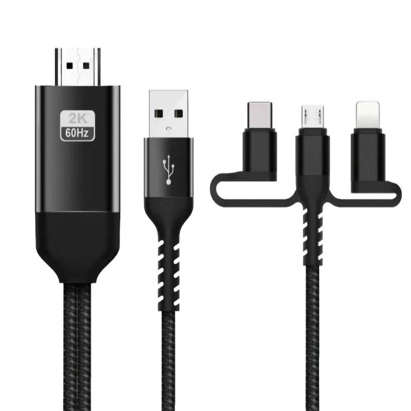 3 в 1 USB C - HDMI-совместимый кабель 2K 60 Гц Micro USB Type-C - HDMI адаптер-конвертер USB 5 В блок питания для iPhone Samsung