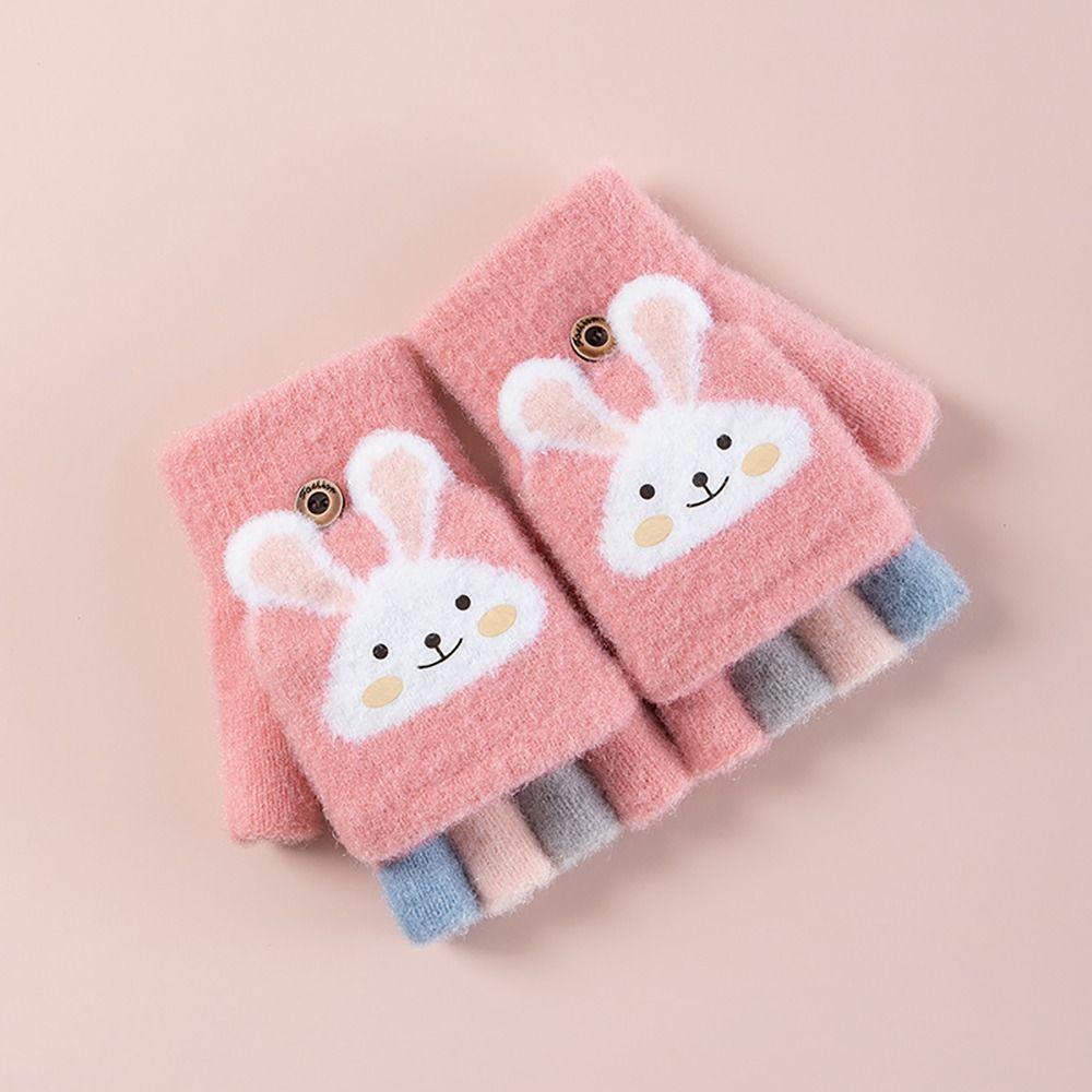 Cartoon Printed Kids Plush Gloves Thick Warm Furry Warm Mitts Cute Knitted Mittens Winter