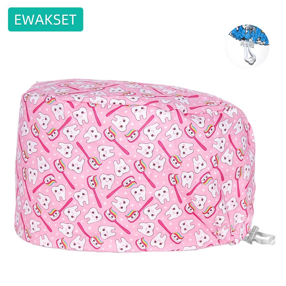 Printed Euro Scrub Cap 100% Cotton Medical Surgical Hat Sweatband Adjustable Doctor Nurse Caps Dental Clinic Operating Room Hat