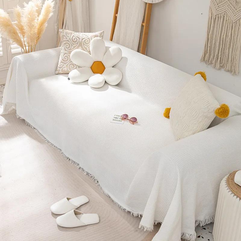 Тканый хлопковый чехол для дивана, однотонное нескользящее полотенце для дивана для гостиной, мебельный декор, гобелен, чехол для дивана