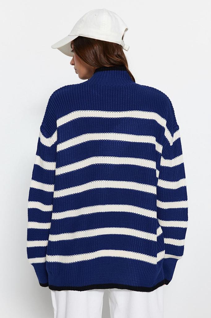 Женский модный новый свитер, черный вязаный свитер в полоску с широким узором