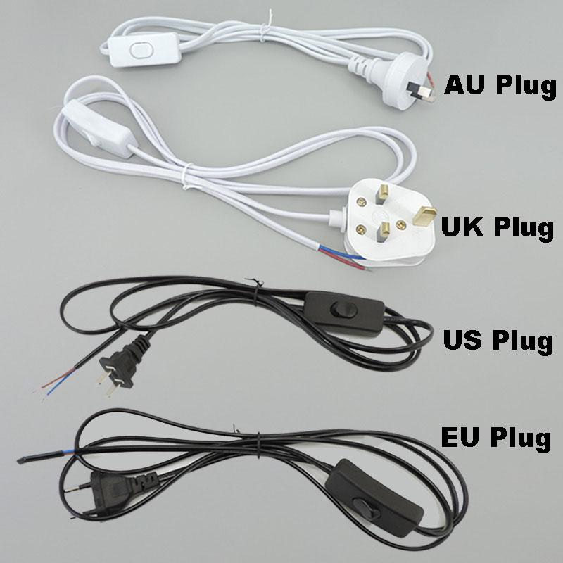 Transparent White Black UK AU EU US AC Desk Lamp Power Supply Extend Connector Adapter Cable Repair Cord Electric Switch Plug